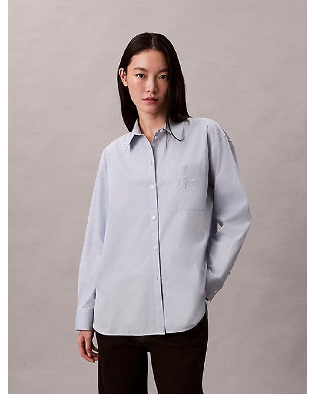 Calvin Klein Gray Jeans Poplin Relaxed Button Up Shirt