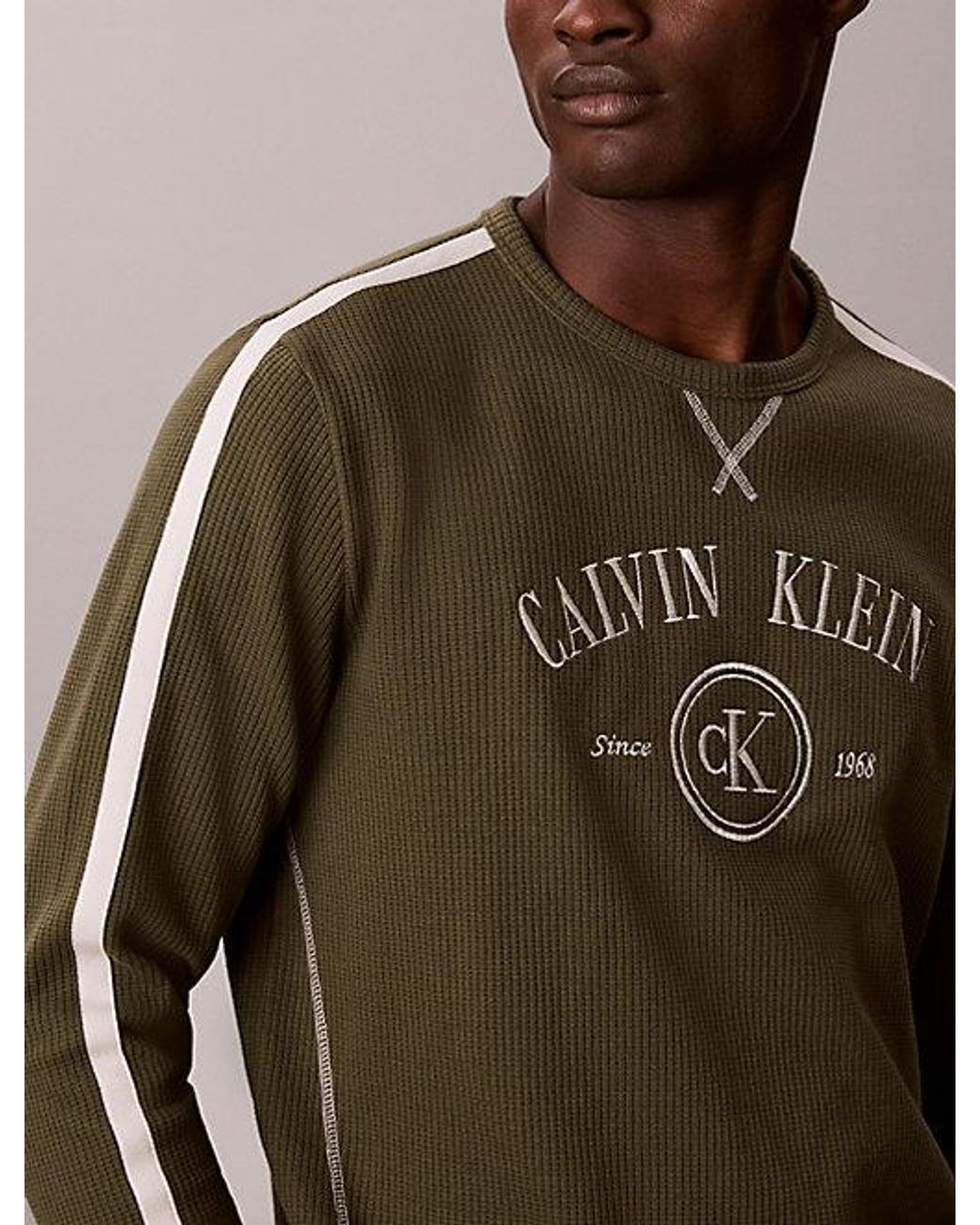 Calvin Klein Green Brushed Waffle Long Sleeve Lounge T-Shirt for men