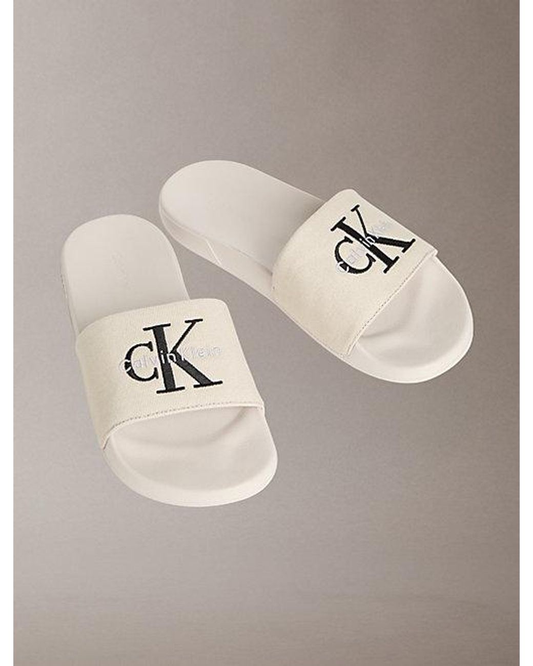 Calvin Klein Gray Canvas Contoured Logo Sliders for men