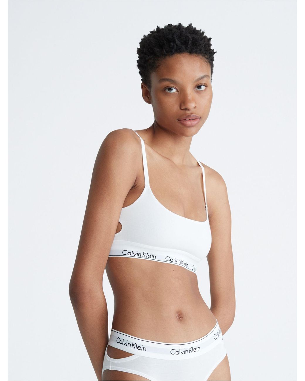 Calvin Klein Women's Modern Cotton Bralette and Thong Set, White