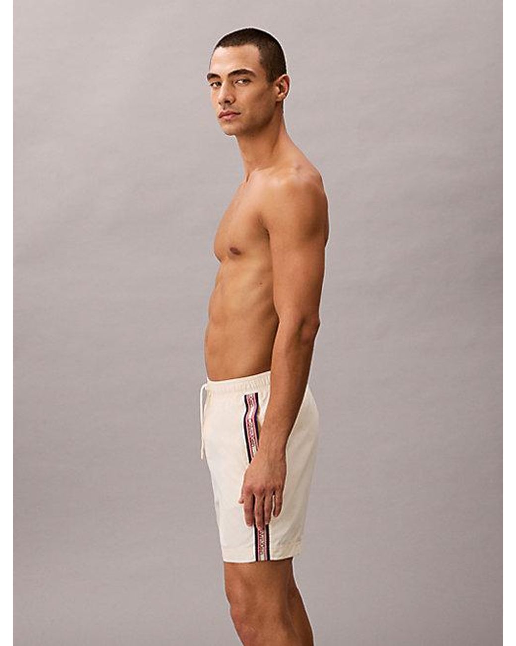 Calvin Klein White Medium Drawstring Swim Shorts Ck Icon for men