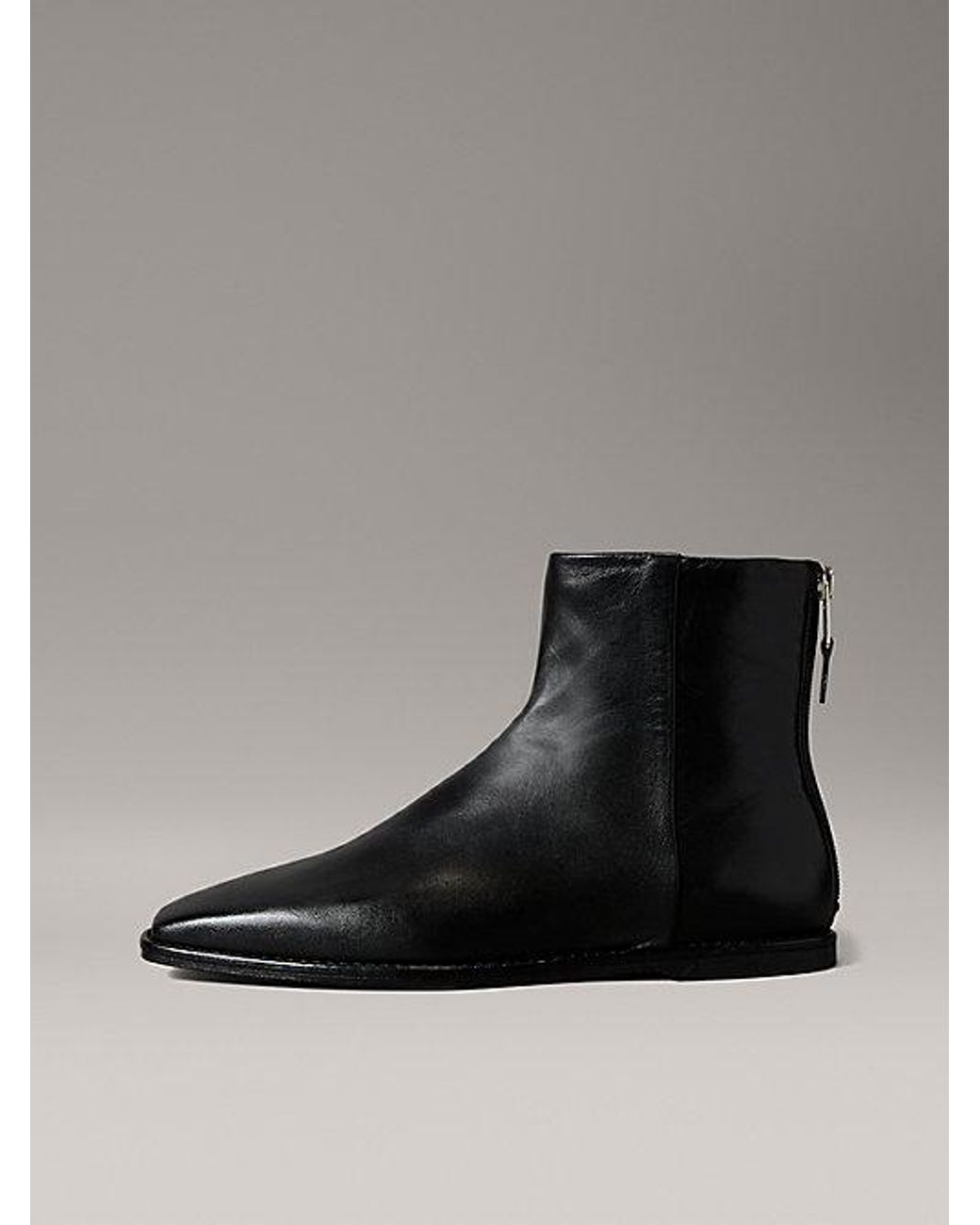 Calvin Klein Black Kniehohe Ankle Boots Aus Nappaleder Mit Quadratischem Zehenbereich Und Reißverschluss