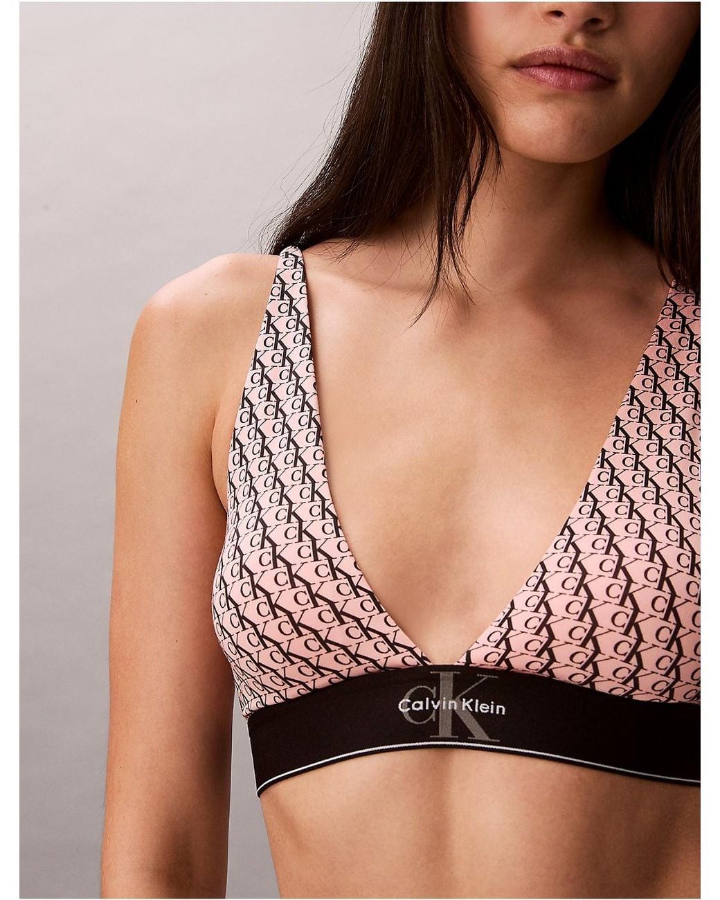 Calvin Klein Brown Graphic Monogram Microfiber Stretch Lightly Lined Triangle Bralette