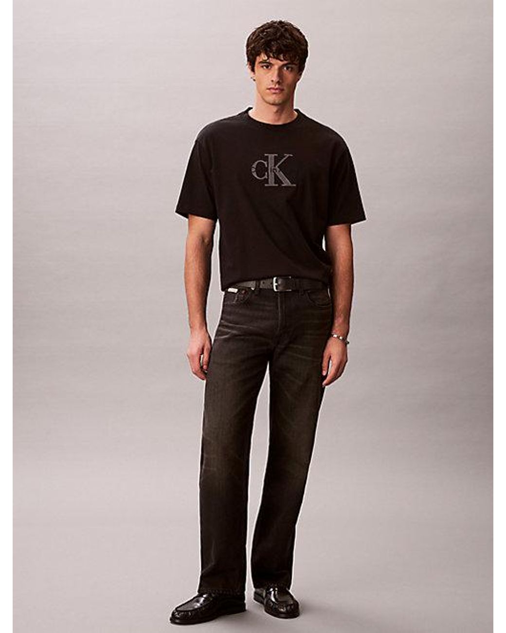 Calvin Klein Black Jeans Relaxed Logo Appliqué T-Shirt for men