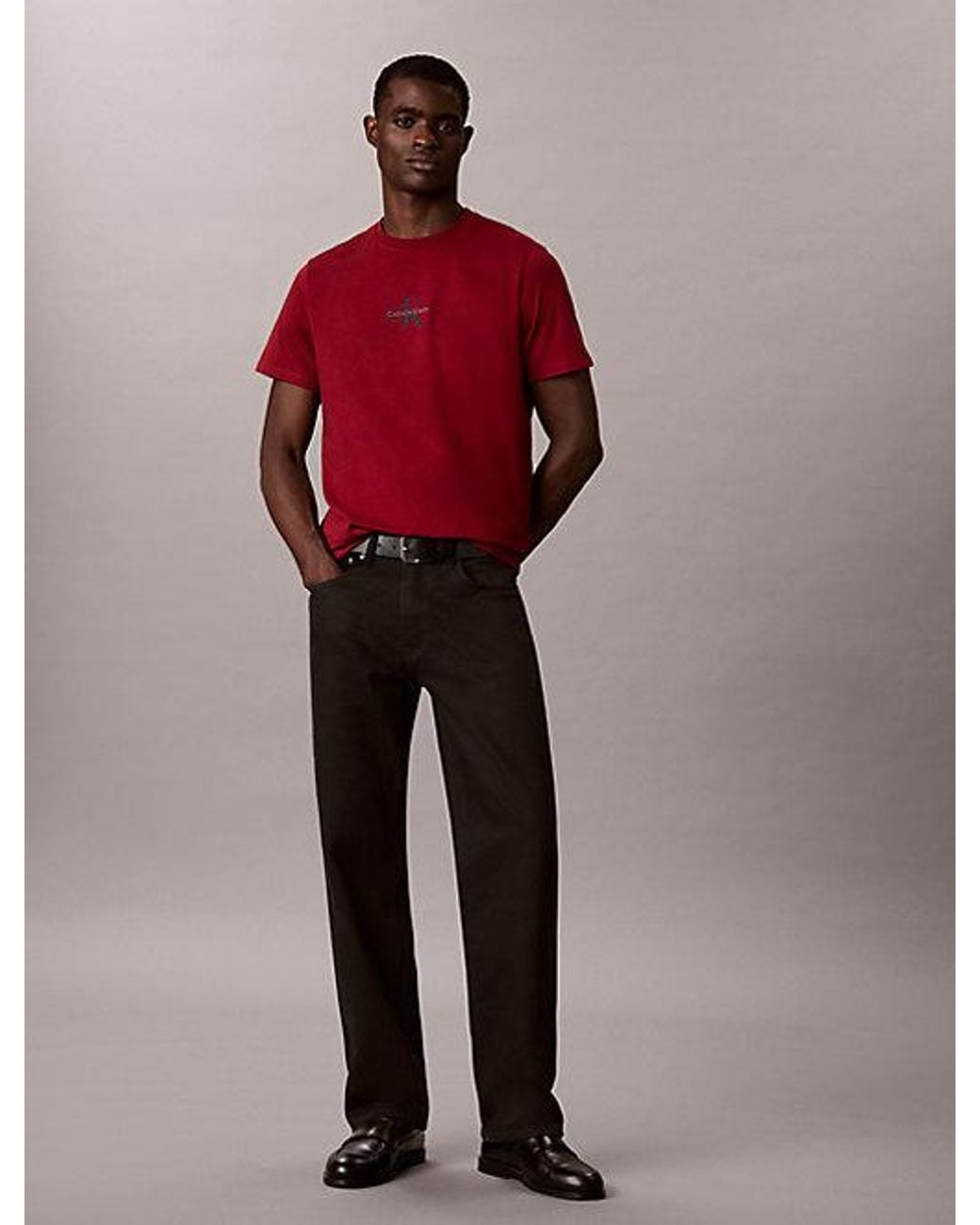 Calvin Klein Red Jeans Monogram Logo T-Shirt for men