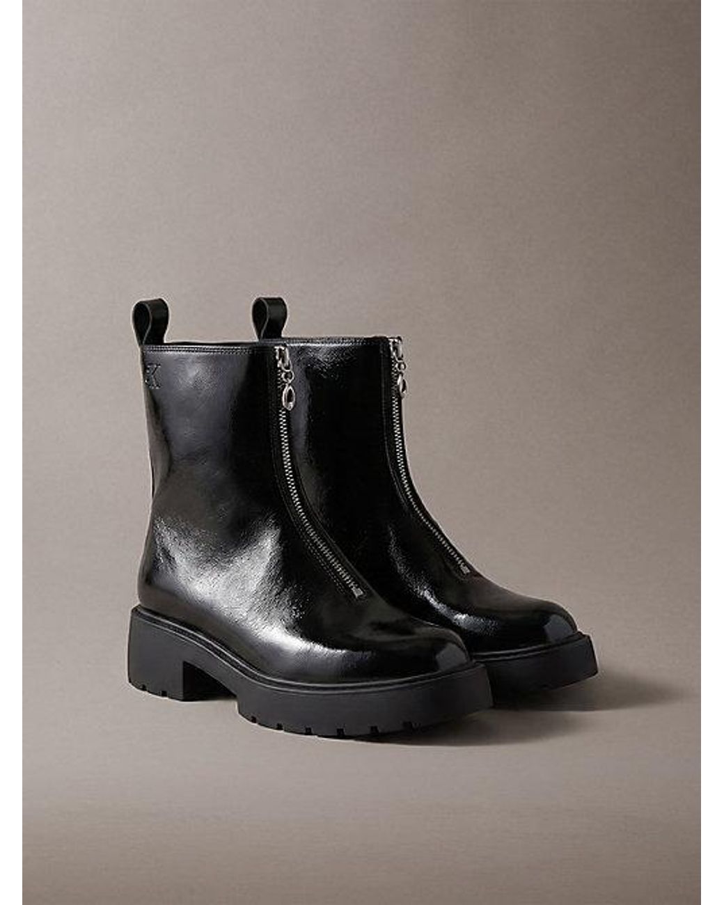 Calvin Klein Black Ck Bold Shine Leather Zip Ankle Boots