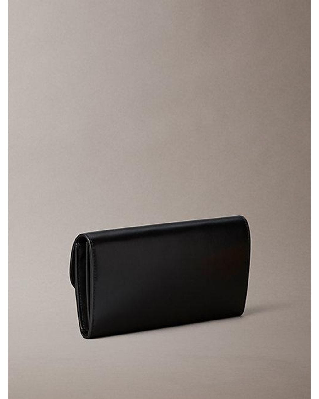 Calvin Klein Black Leather Sculptural Long Trifold Wallet
