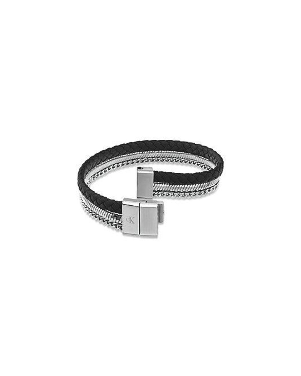 Calvin Klein Black Jeans Ck Merge Steel And Leather Bracelet for men