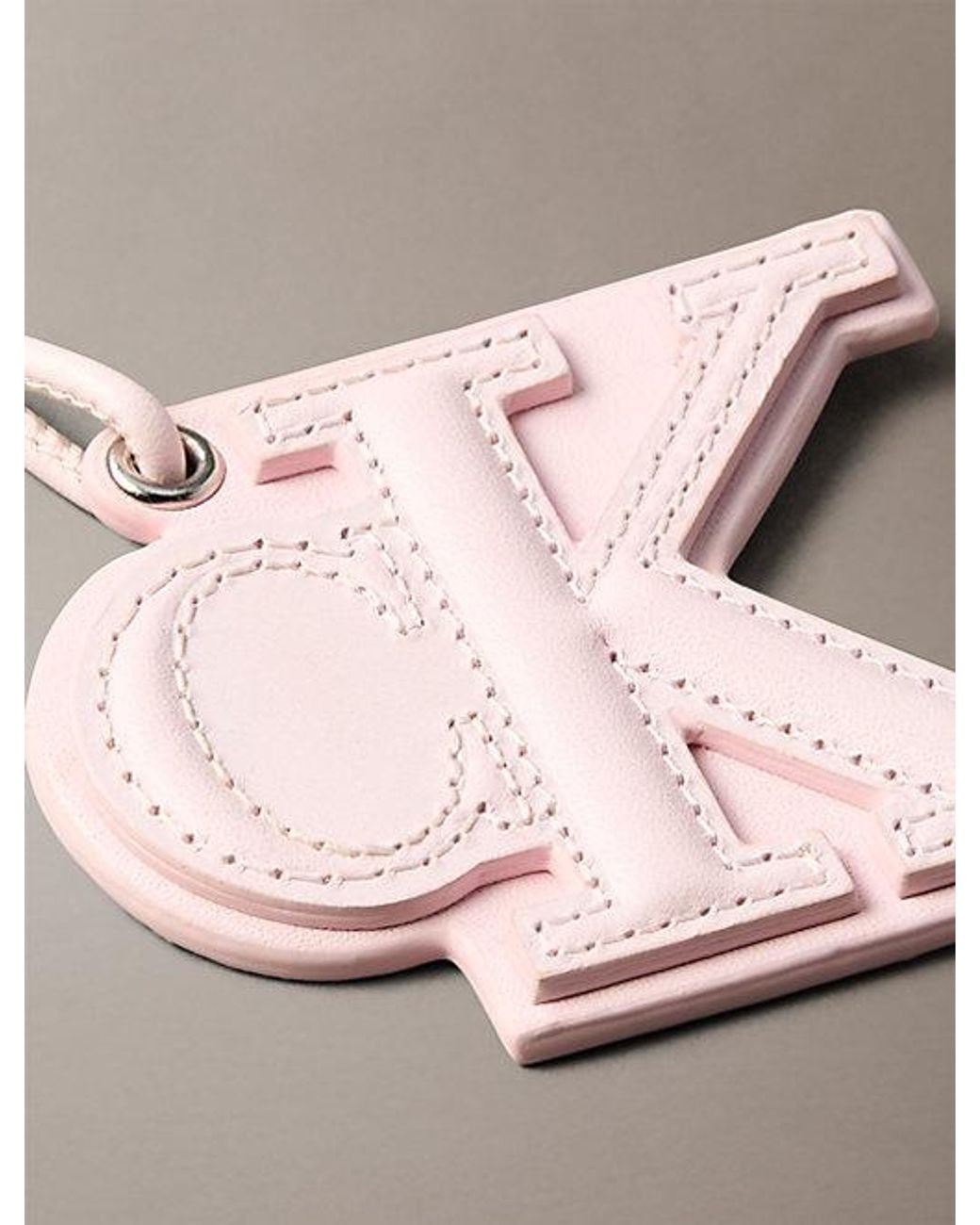 Calvin Klein Pink Leather Signature Logo Stitched Bag Charm