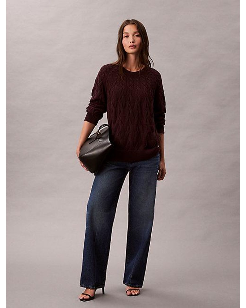 Calvin Klein Brown Jeans Cotton Cable Relaxed Jumper