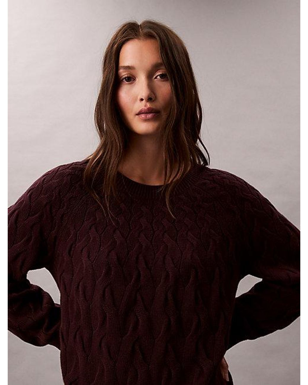 Calvin Klein Brown Jeans Cotton Cable Relaxed Jumper