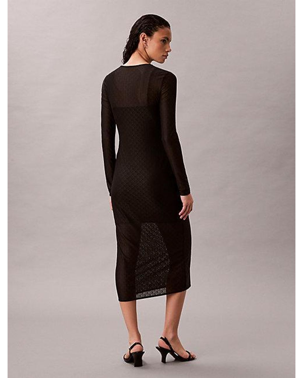 Calvin Klein Black Jeans Allover Emblem Logo Lace Maxi Dress