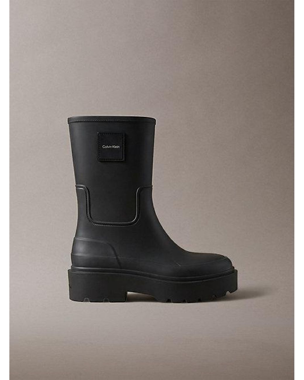 Calvin Klein Black Heeled Flexible Lug Sole Rain Boots