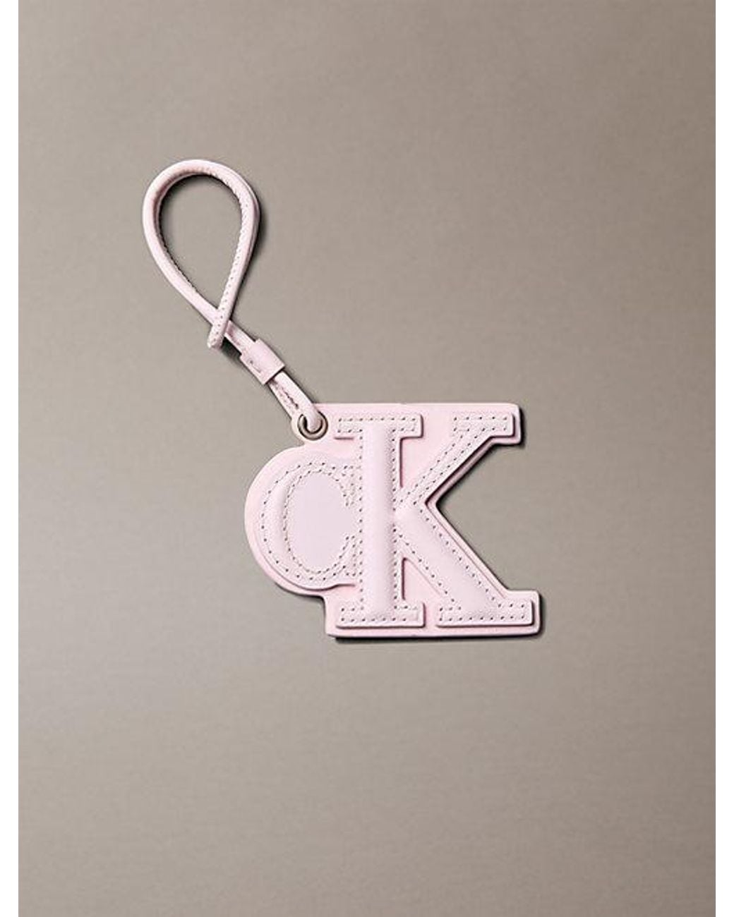 Calvin Klein Pink Leather Signature Logo Stitched Bag Charm