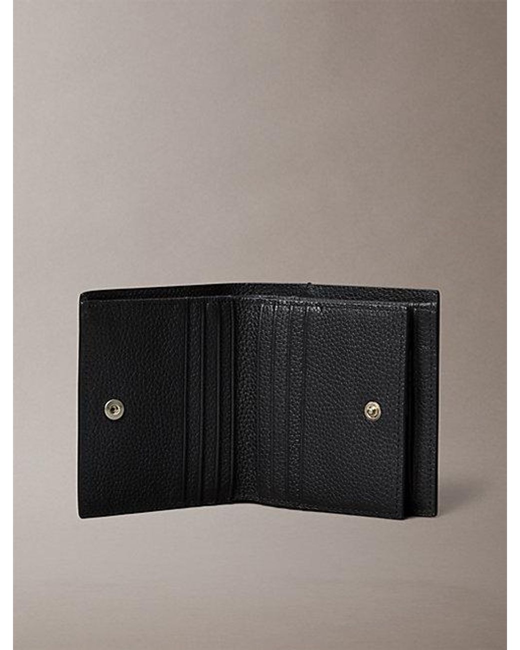 Calvin Klein Black Leather Rfid Foil Logo Trifold Wallet for men