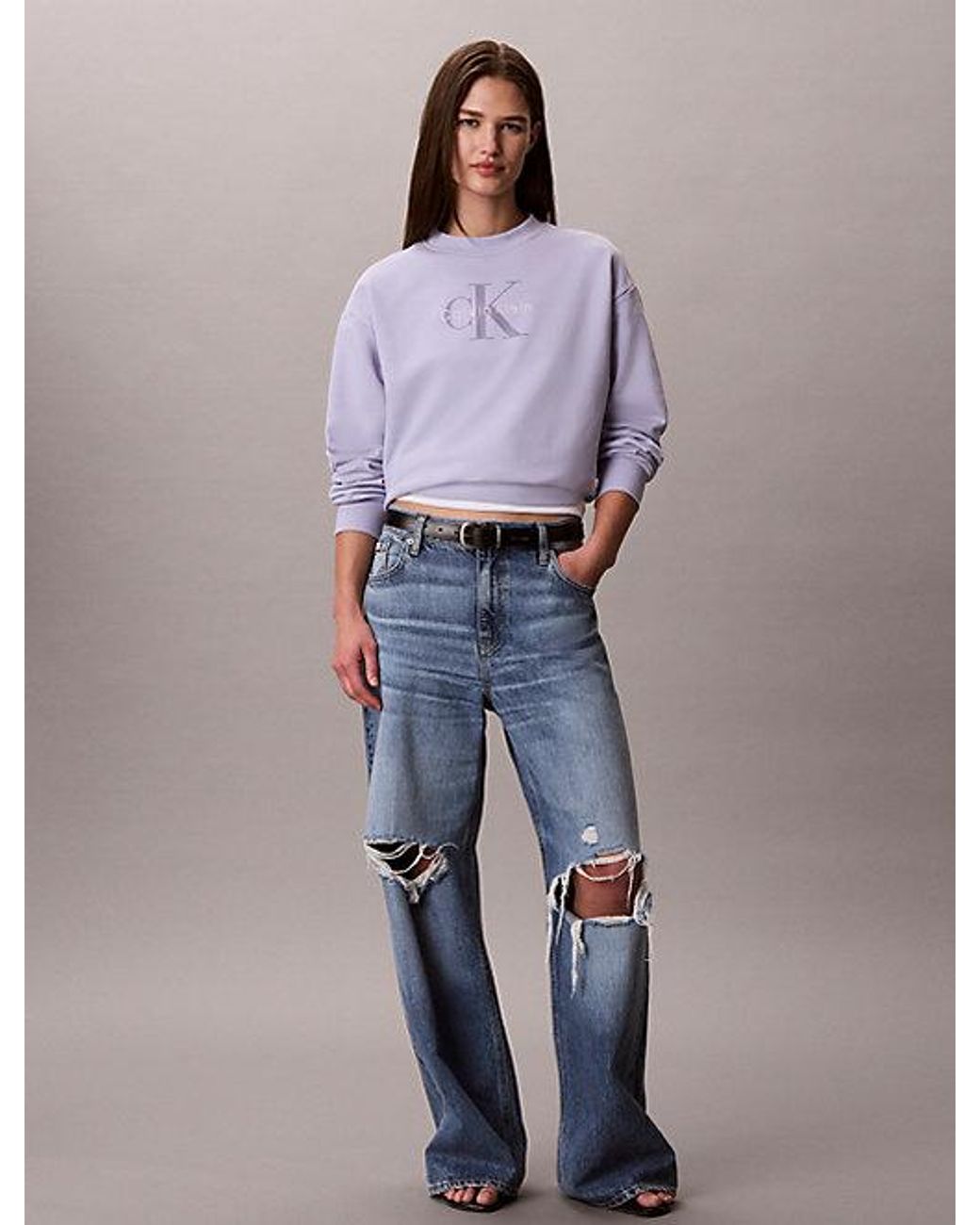 Calvin Klein Blue Jeans French Terry Monologo Crewneck Sweatshirt