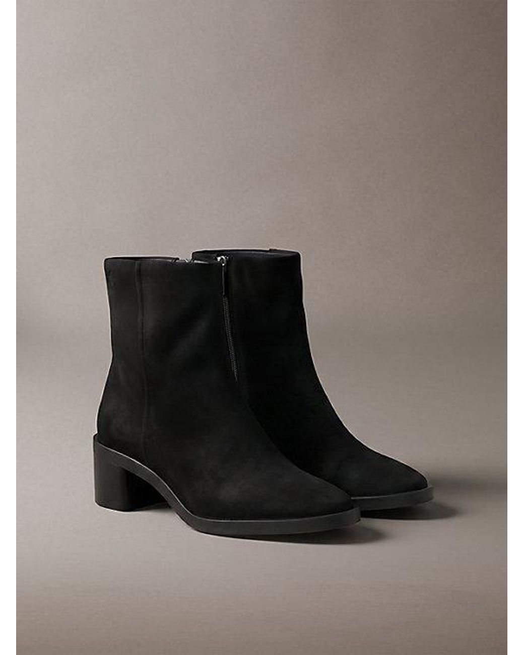 Calvin Klein Black Suede Block Heel Ankle Boots