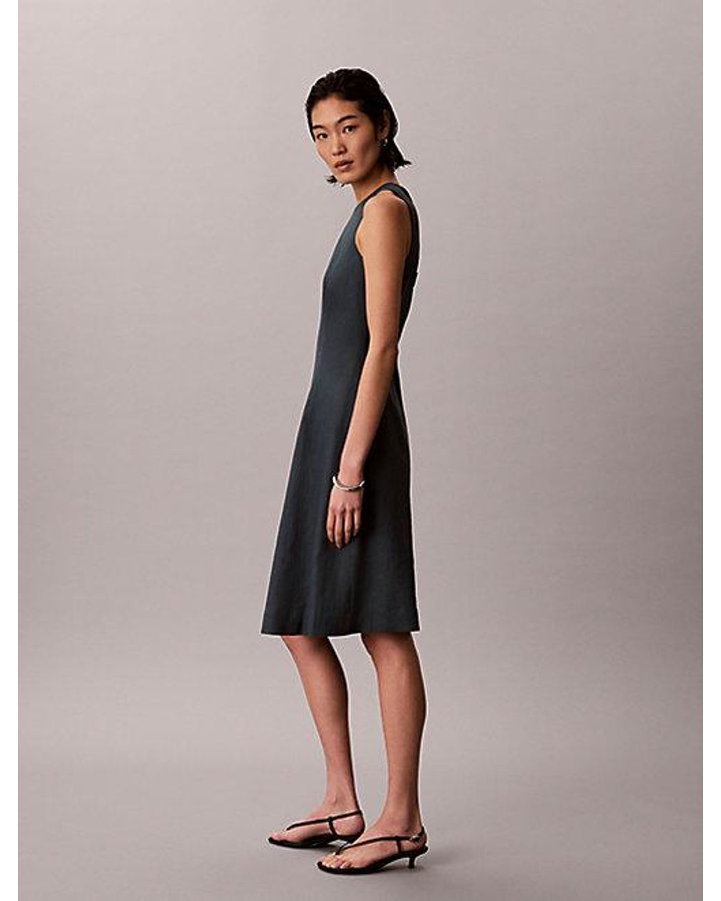 Calvin Klein Multicolor Jeans Linen Blend Sleeveless Midi Dress