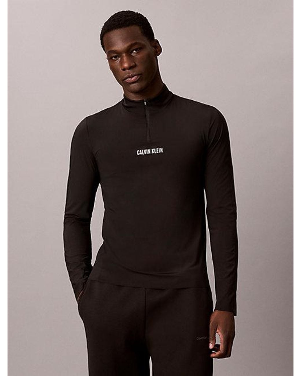 Calvin Klein Black Sport Performance 1 4 Zip Long Sleeve Gym T-Shirt for men