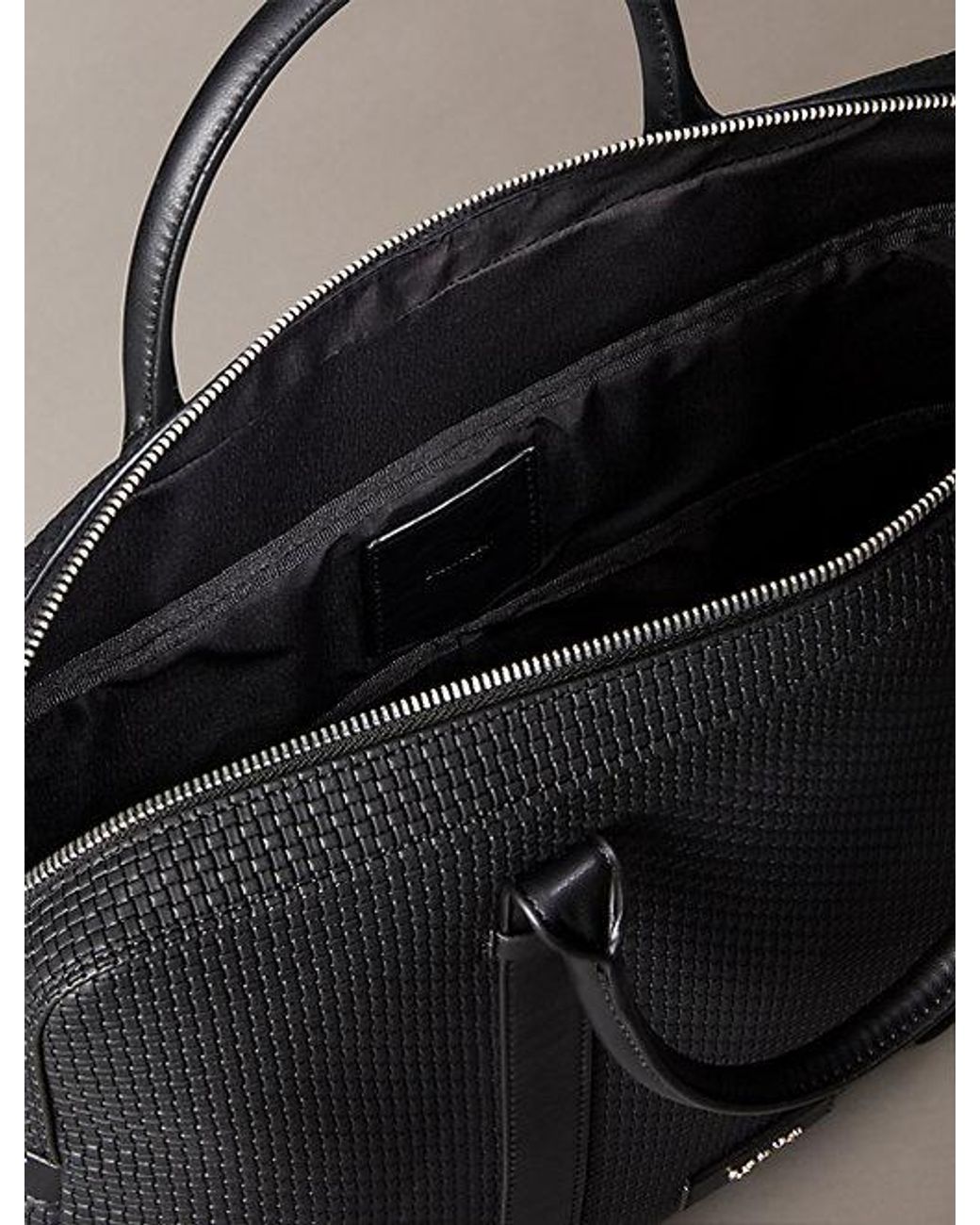 Calvin Klein Gray Embossed Woven Commuter Bag for men