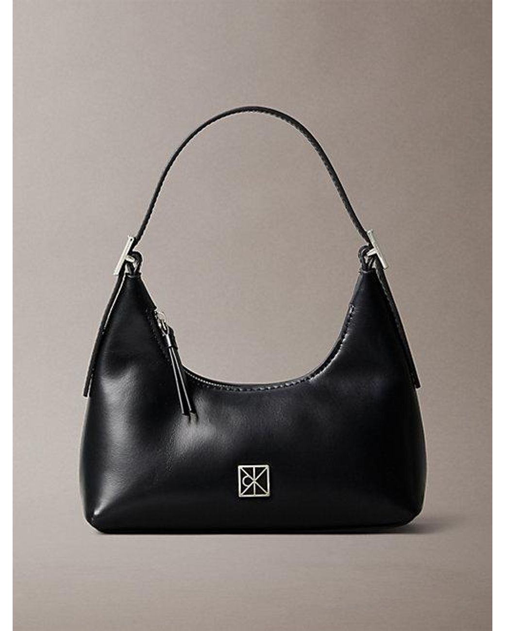 Calvin Klein Gray Emblem Logo Leather Small Shoulder Bag