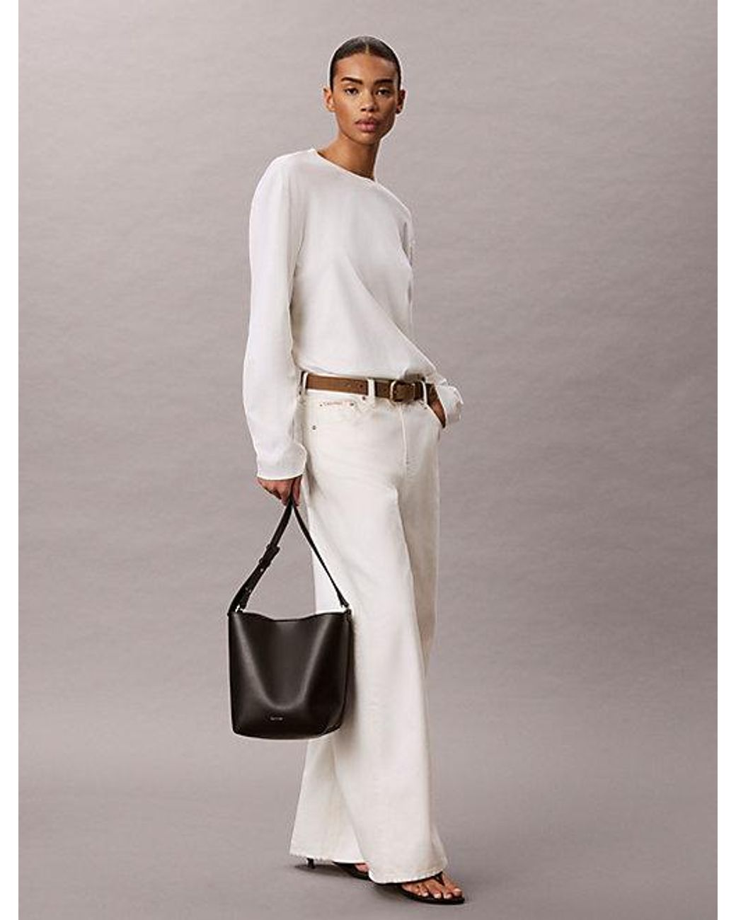 Calvin Klein Gray Foil Logo Bucket Bag