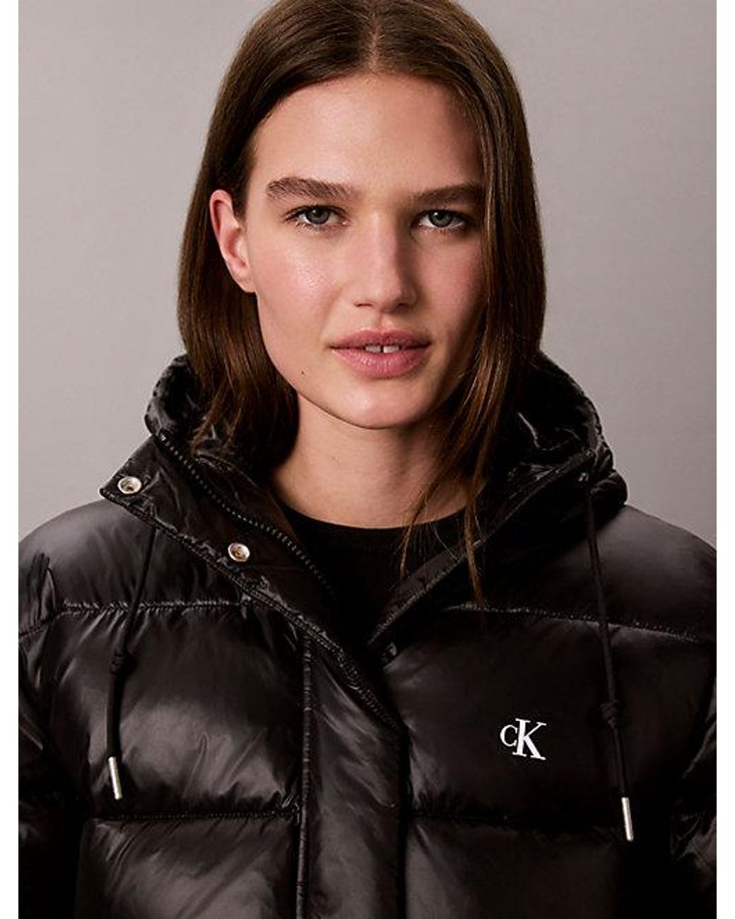Calvin Klein Brown Jeans Shiny Hooded Puffer Jacket