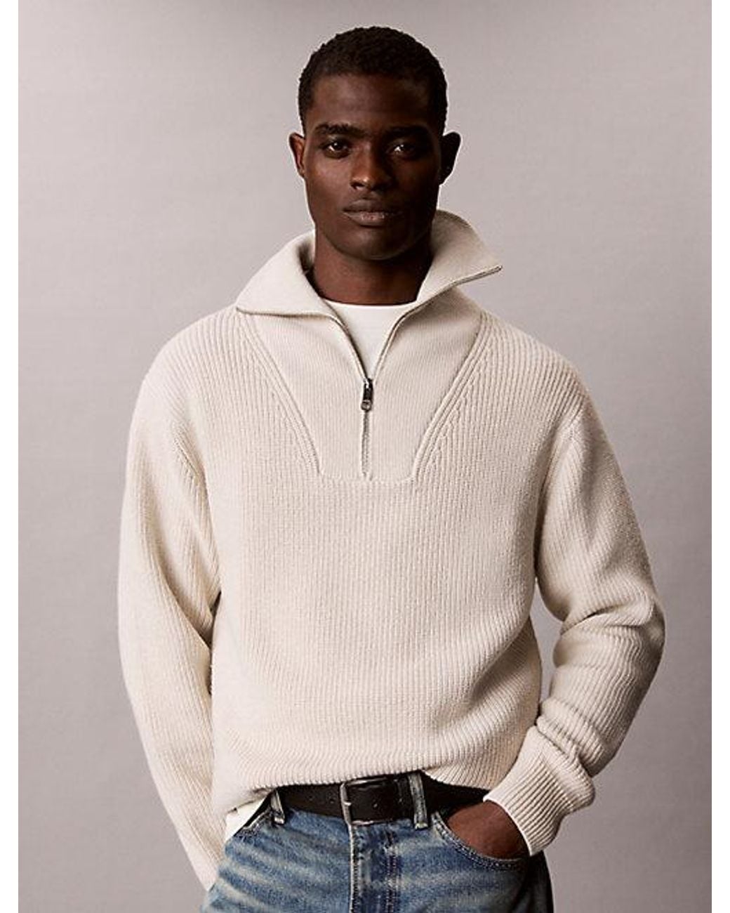 Calvin Klein Natural Cotton Wool Quarter Zip Jumper for men