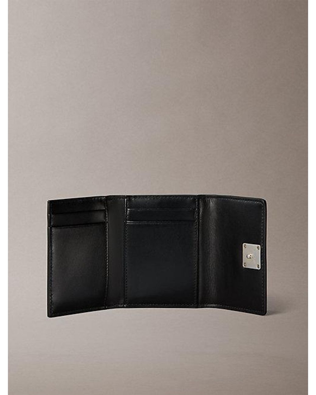 Calvin Klein Gray Monogram Logo Emblem Leather Trifold Wallet
