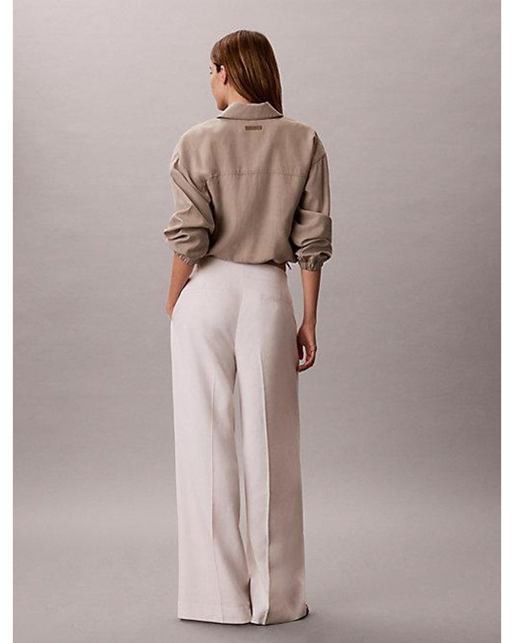 Calvin Klein Brown Lyocell Linen Blend Dress Trousers