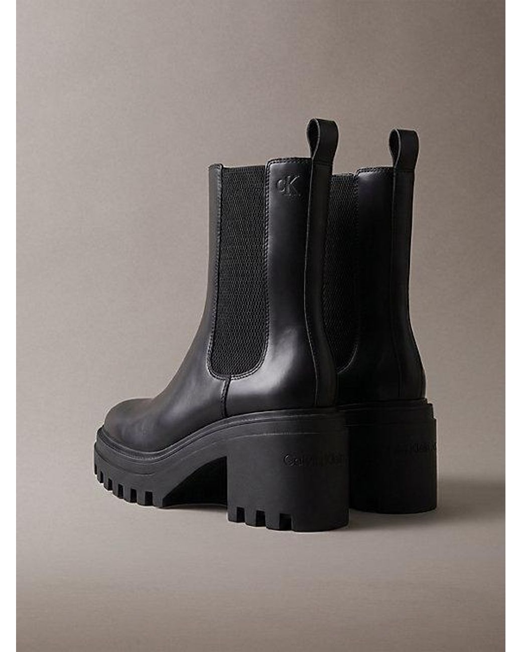 Calvin Klein Black Jeans Leather Chunky Heeled Chelsea Boots