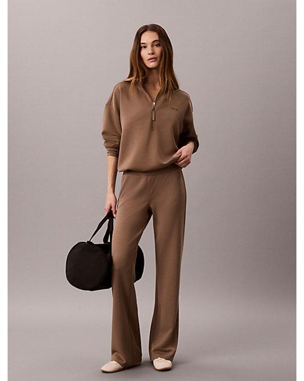 Calvin Klein Brown Sport Smooth Knit Quarter Zip Sweatshirt