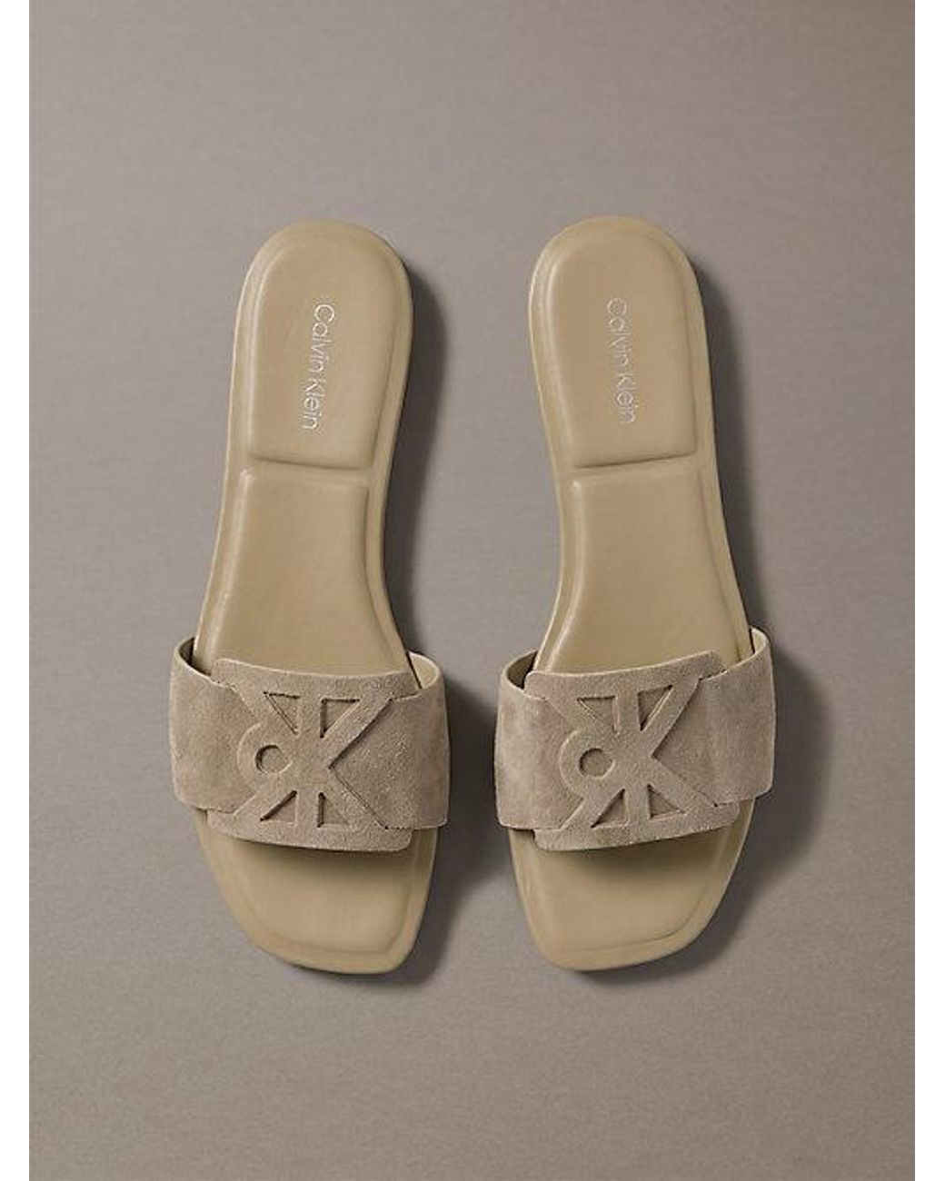 Calvin Klein Gray Ck Provence Suede Square Toe Sandals