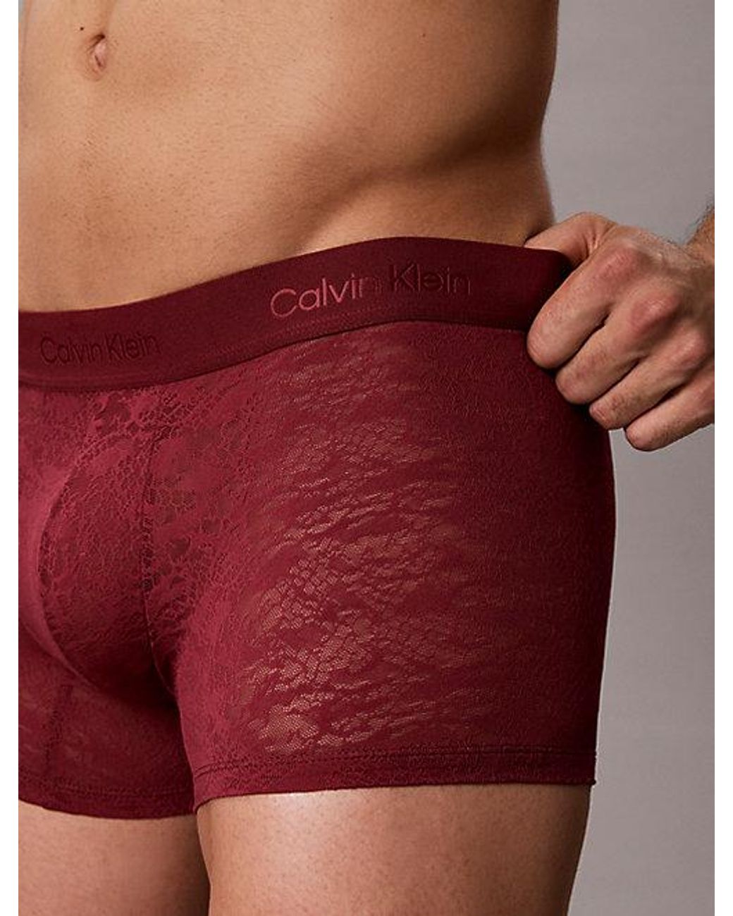 Calvin Klein Red Low Rise Trunks Refined Lace for men