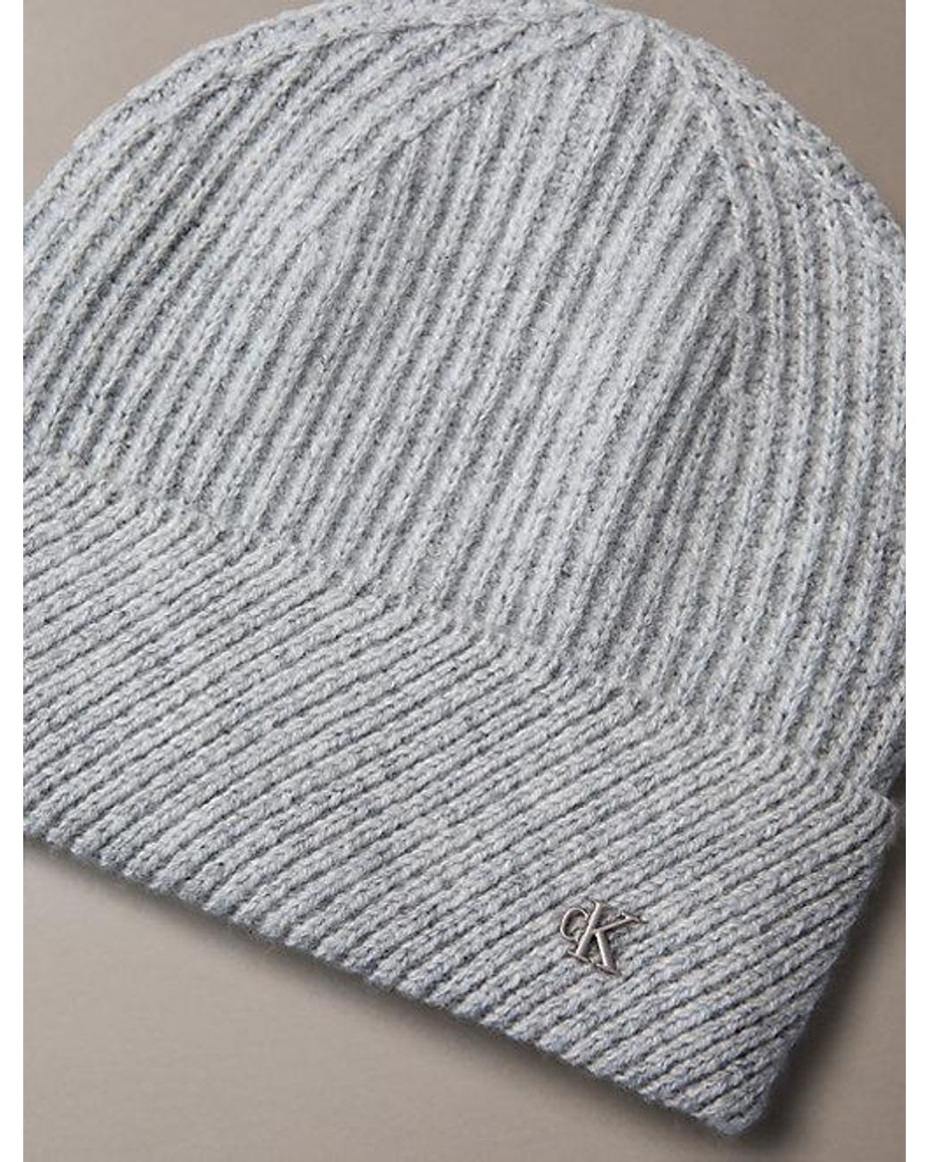 Calvin Klein Gray Wool Blend Monogram Beanie