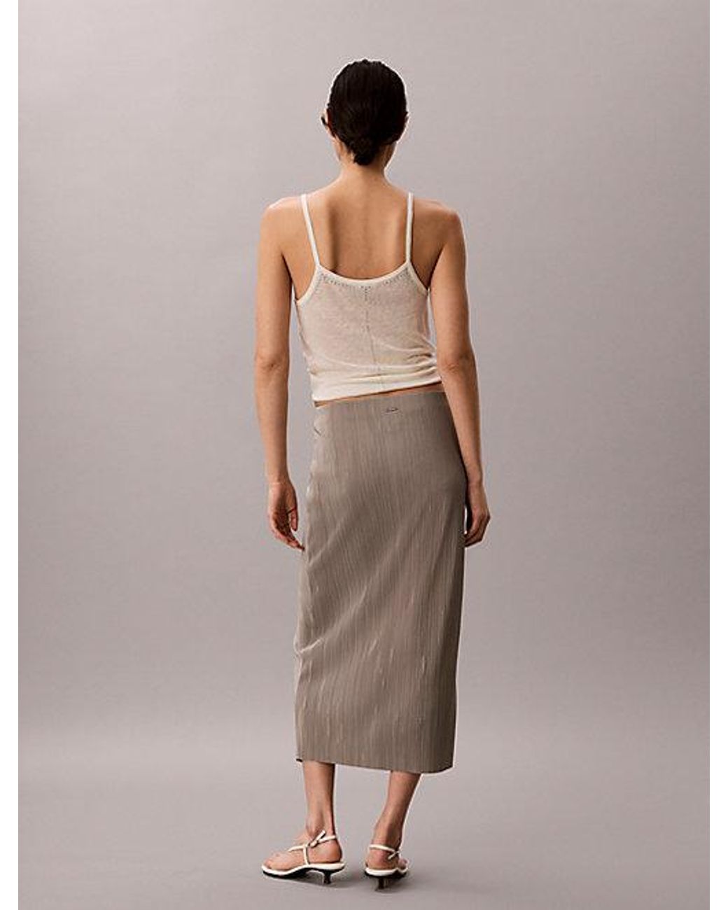 Calvin Klein Brown Draped Plissé Midi Skirt