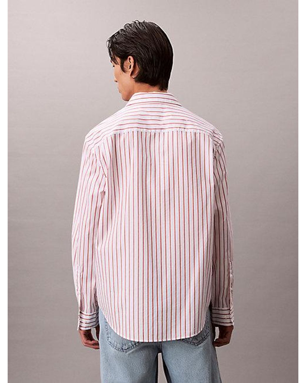 Calvin Klein Pink Cotton Poplin Striped Shirt for men