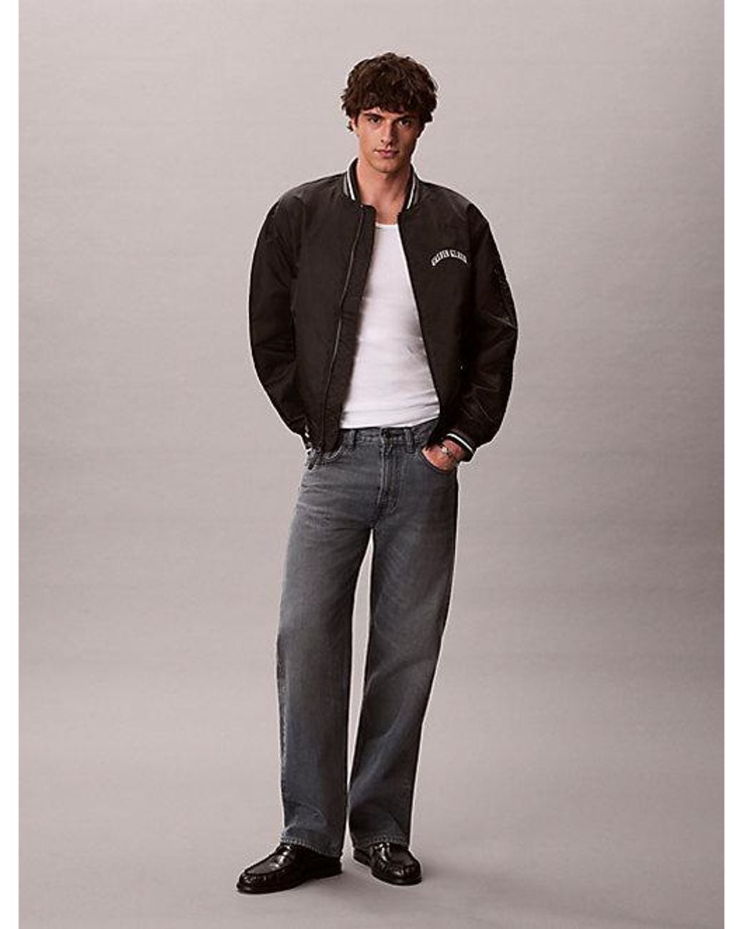 Calvin Klein Black Jeans Varsity Logo Bomber Jacket for men