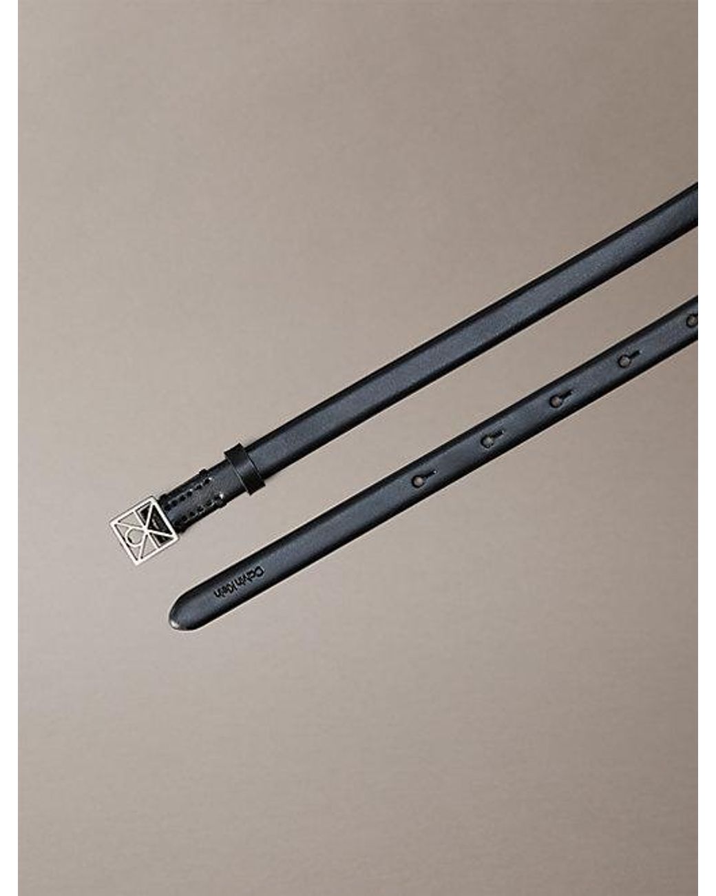 Calvin Klein Gray Slim Leather Emblem Logo Belt