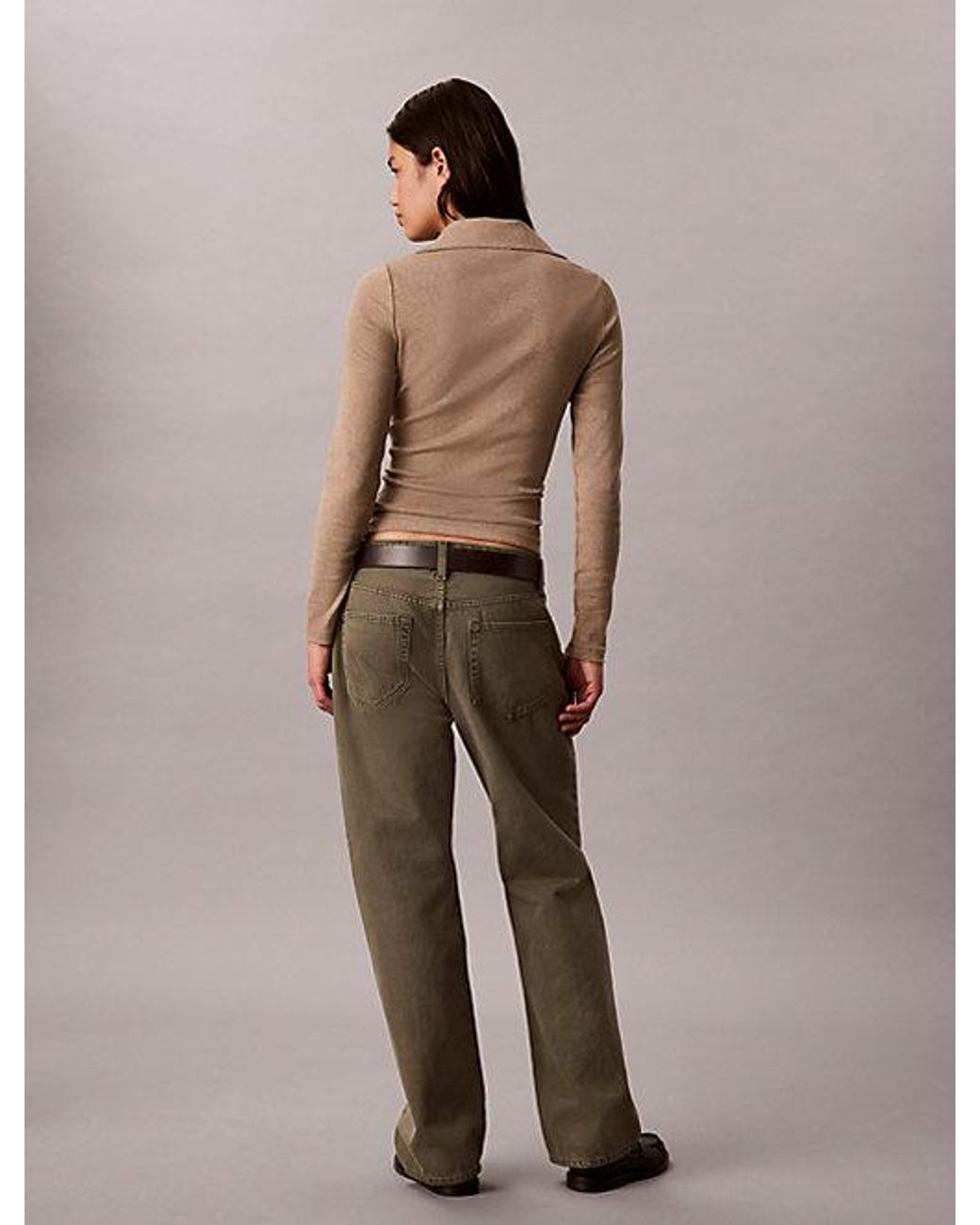 Calvin Klein Brown Jeans Ribbed Cotton Turtleneck Henley Top
