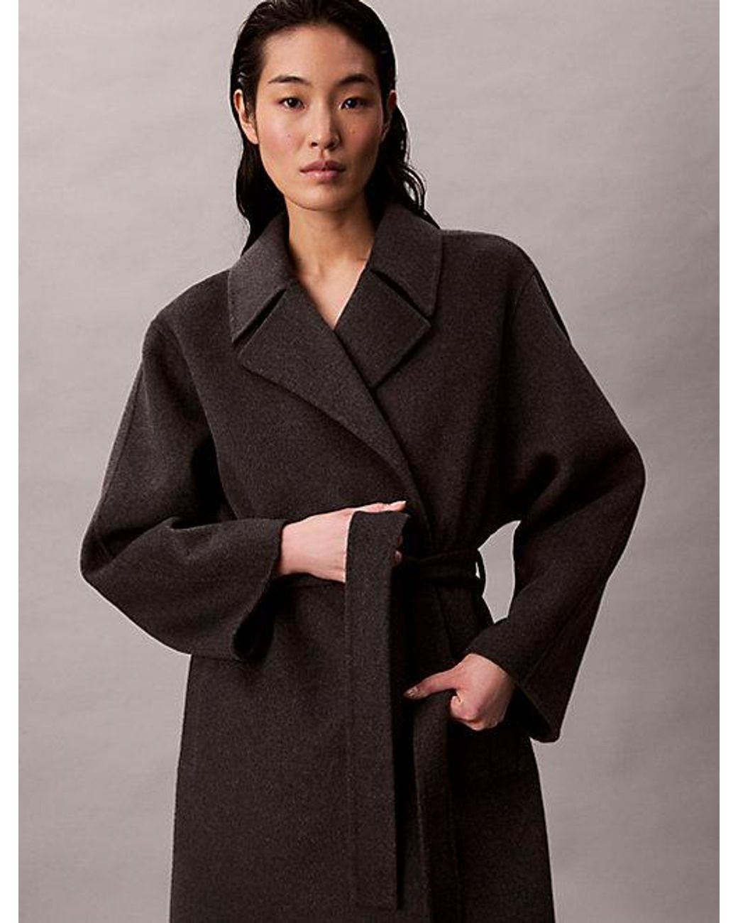 Calvin Klein Multicolor Double Faced Wool Blend Wrap Coat