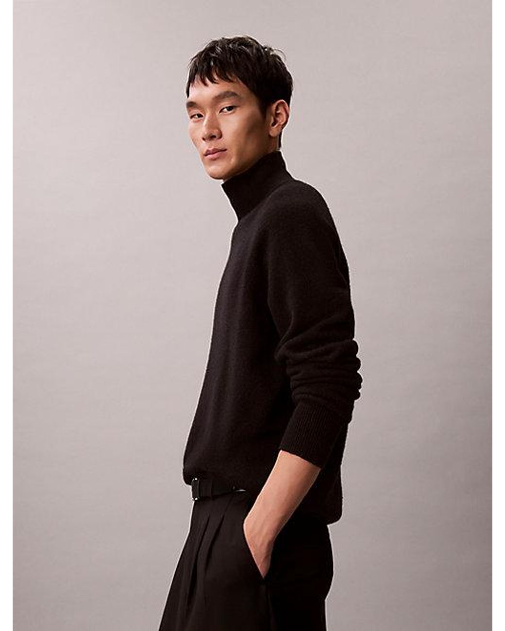 Calvin Klein Black High Mockneck Wool Jumper for men