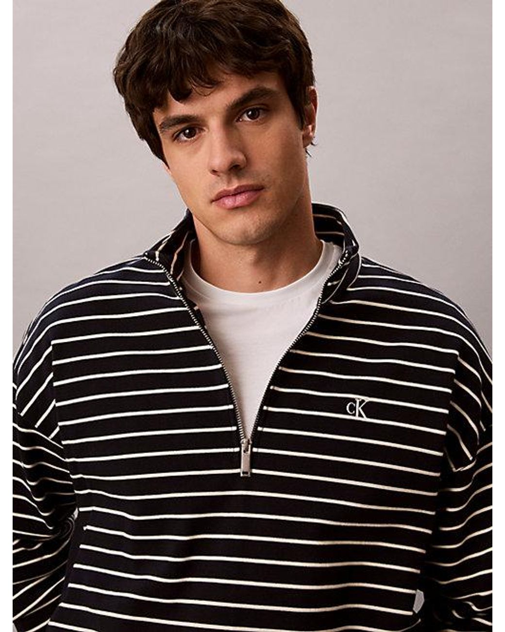 Calvin Klein Black Relaxed Stripe Quarter Zip Sweatshirt for men