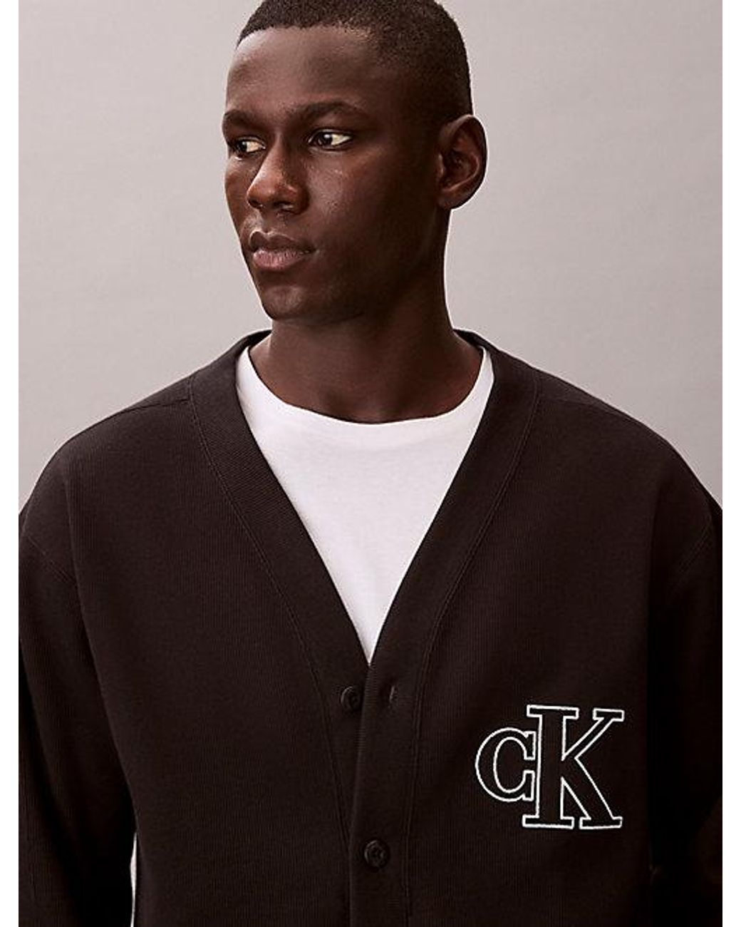 Calvin Klein Black Jeans Double Rib Logo Cardigan for men