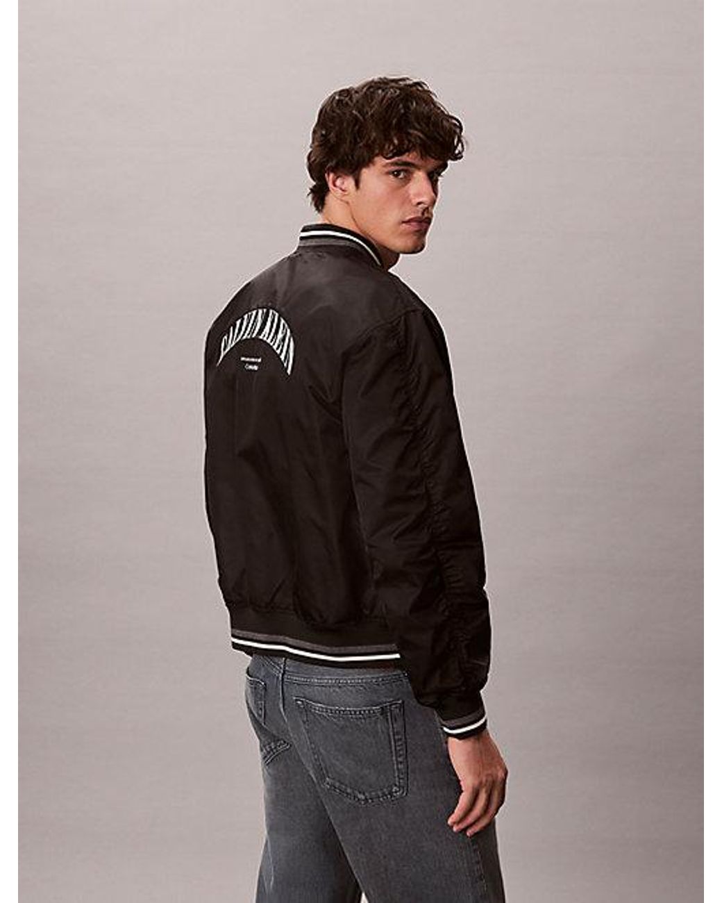 Calvin Klein Black Jeans Varsity Logo Bomber Jacket for men