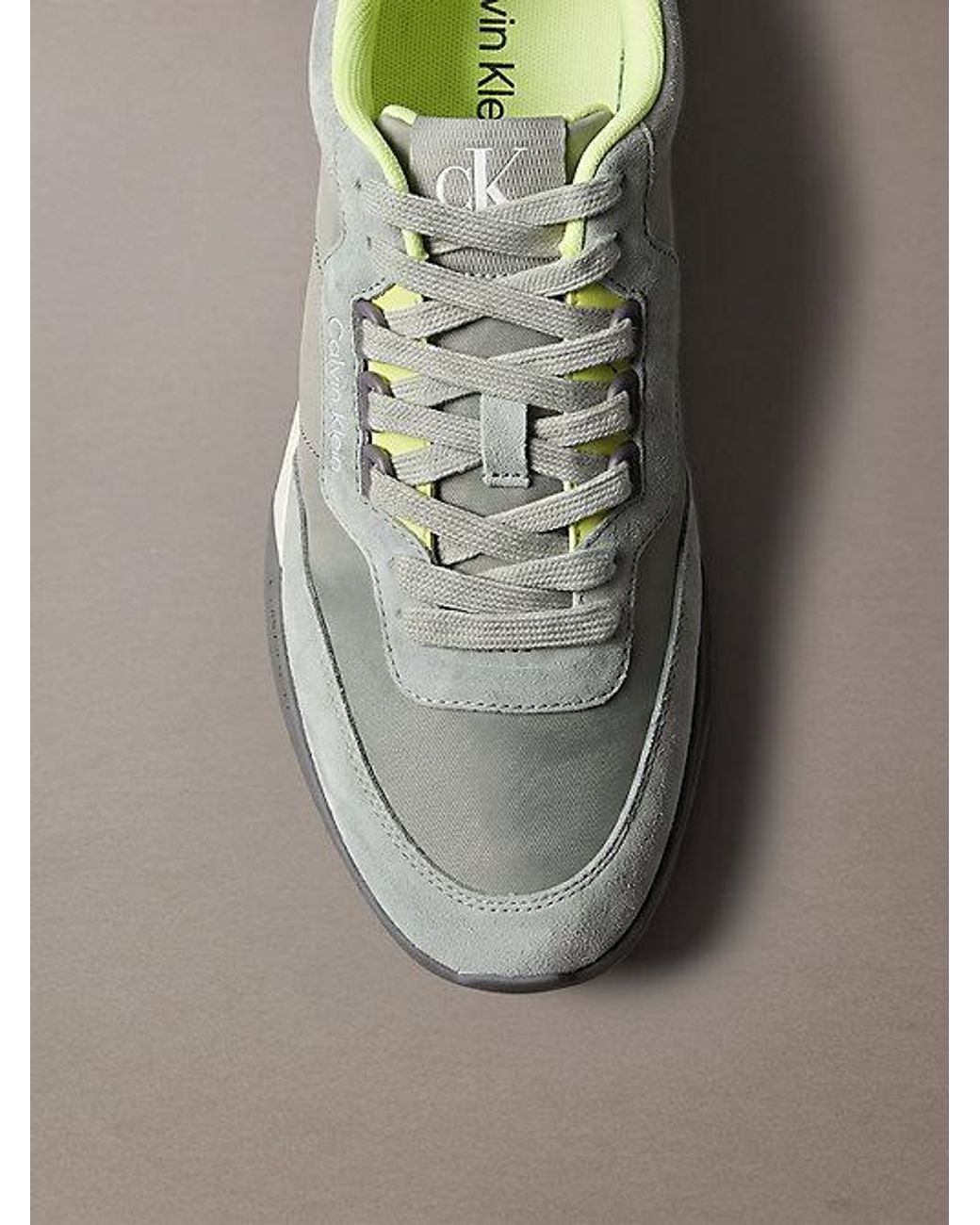 Calvin Klein Gray Suede Signature Runner Trainers for men