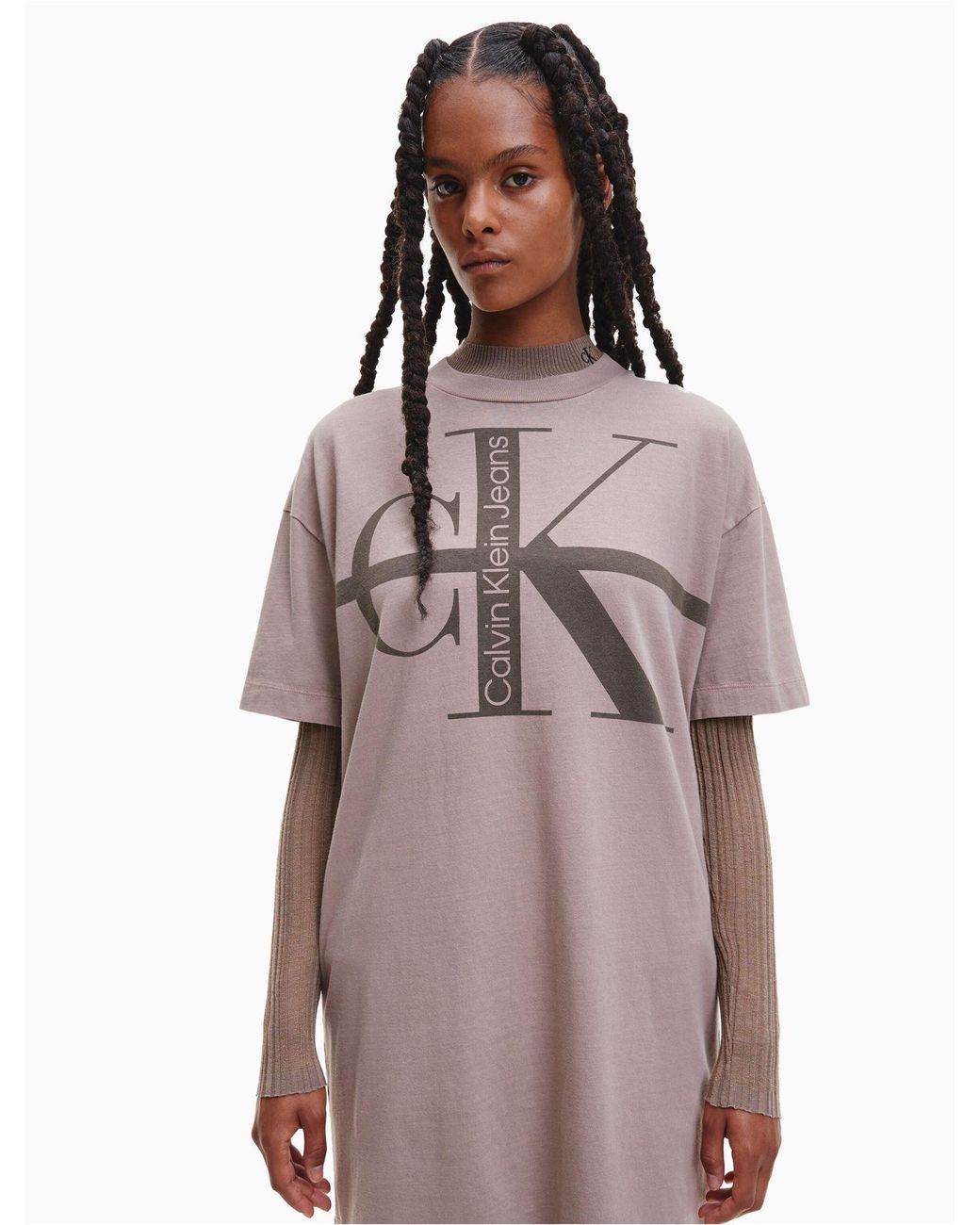 Calvin Klein Relaxed Monogram T-shirt Dress | Lyst