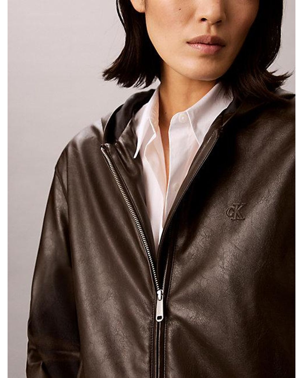 Calvin Klein Brown Jeans Faux Leather Hooded Jacket