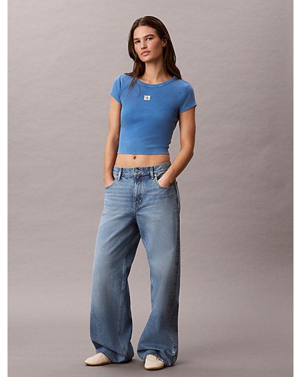 Calvin Klein Blue Jeans Slim Ribbed Washed Cotton T-Shirt