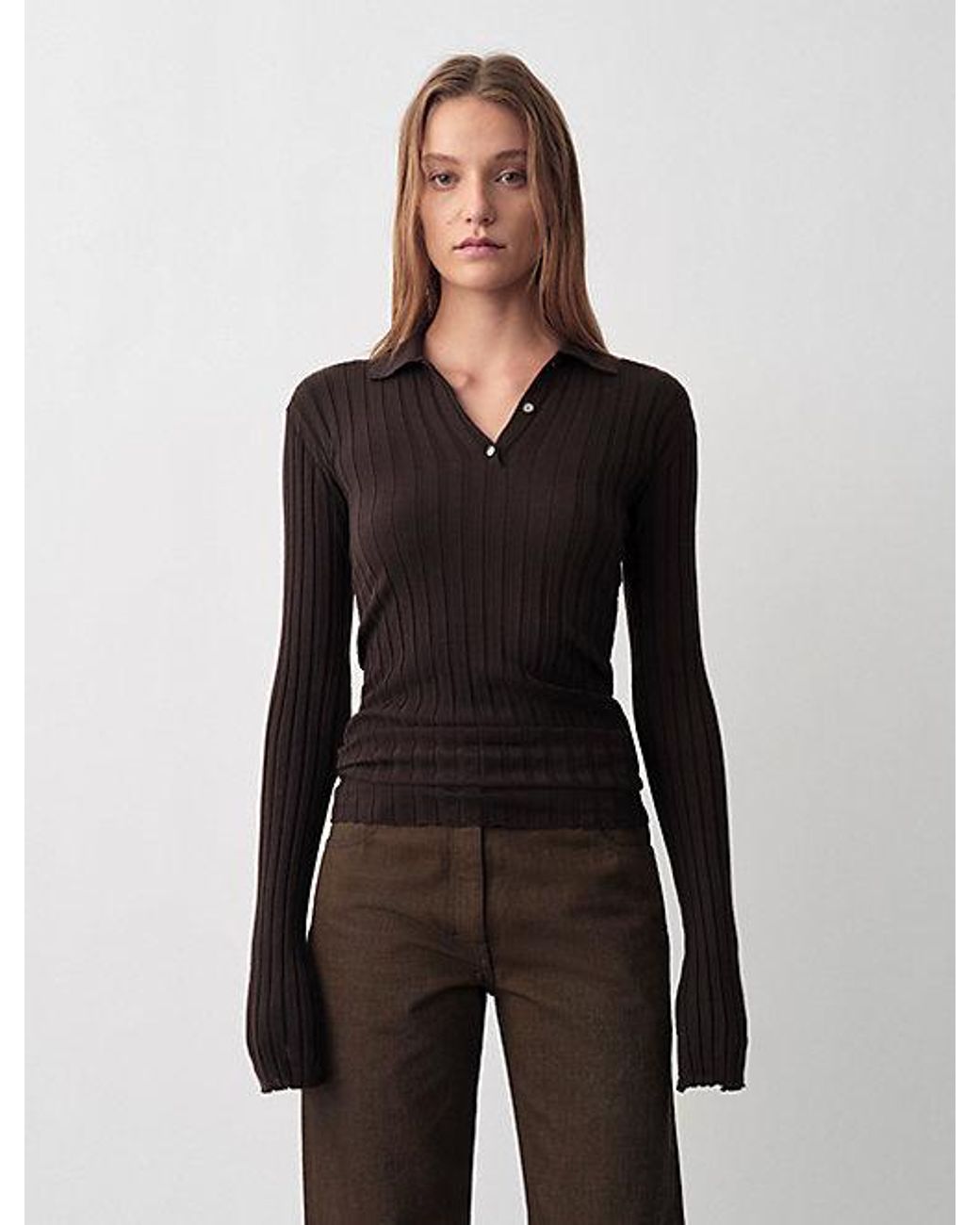 Calvin Klein Amber Geribbelde Polotrui in het Brown